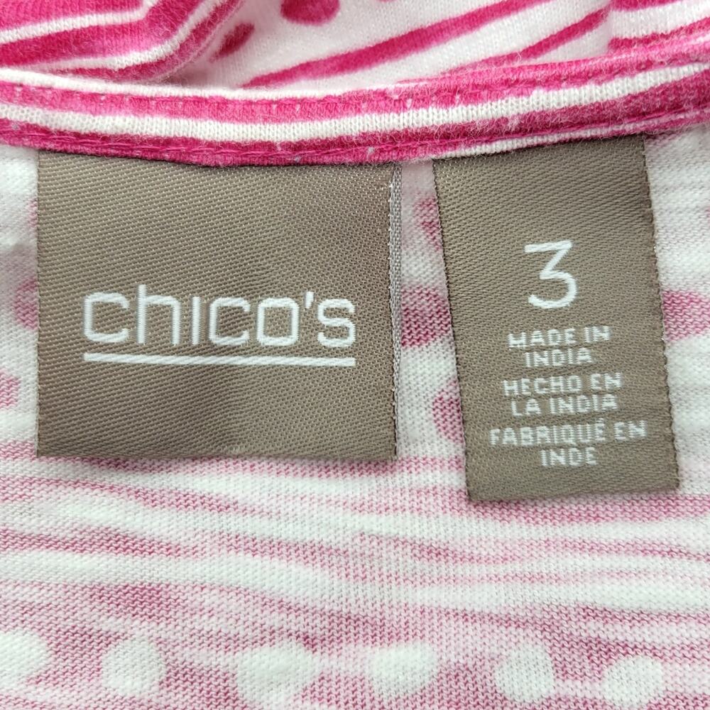 Chico's T-Shirt Top Women's 3, XL Pink Polka Dot Scoop Neck Short Sleeve Boxy - Picture 5 of 7